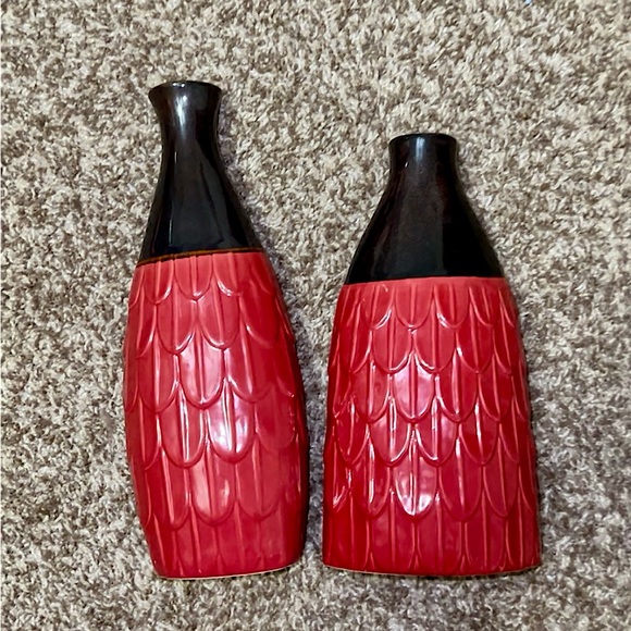 Other - Red & Black Textured Ceramic Vases